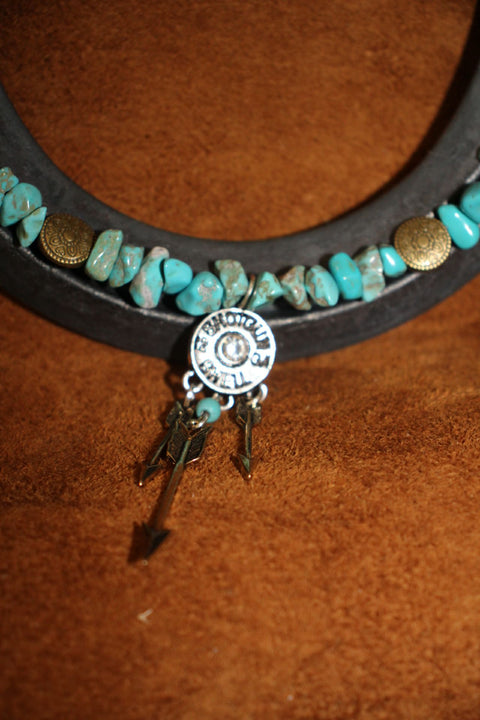 Live Lucky Decorative Horseshoe with Turquoise Chips and Bullet Charm