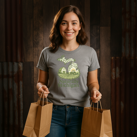 Naturally Michigan Graphic T-Shirt – Heather Grey | Farm Life Michigan State Tee | Made in Michigan