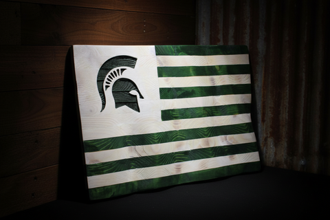 Hand Carved Spartan Flag Wood Wall Art