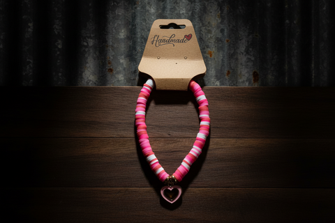 Pink Heart Charm Beaded Bracelet