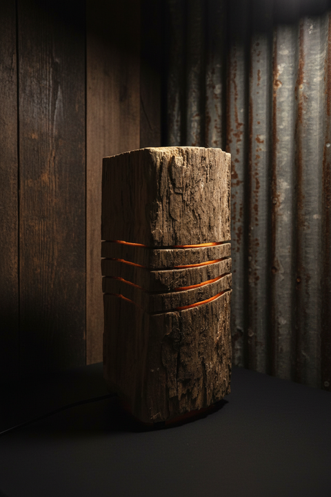 Unfinished Rustic Log Lamp Yellow Light Decorative Pieces