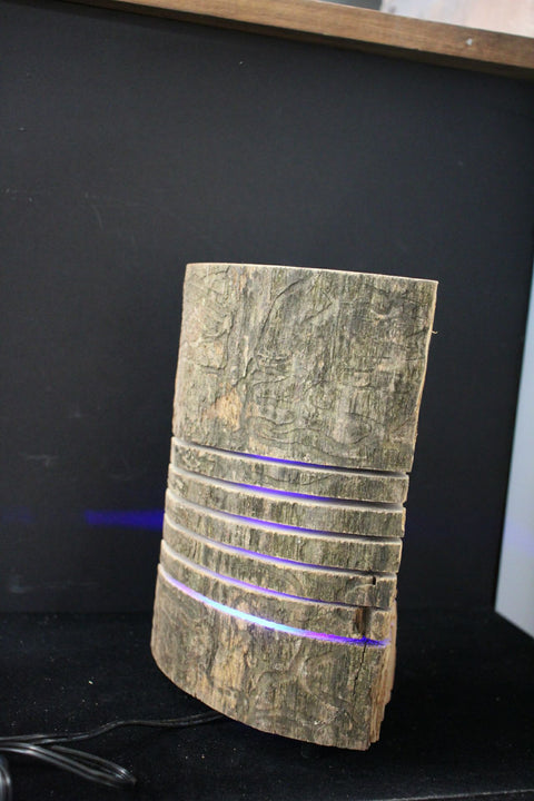 Unfinished Rustic Log Lamp  Blue Light Decorative Pieces