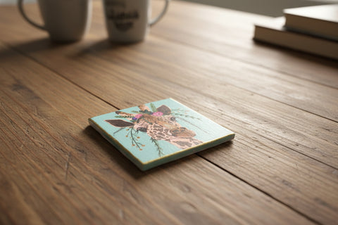 Floral Crown Giraffe Tile Art