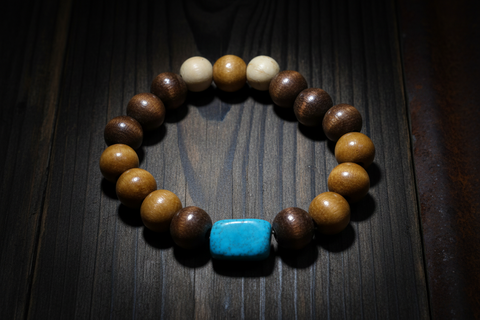 Turquoise Rectangle Bead with Brown Wood Bead Bracelet By Theiss
