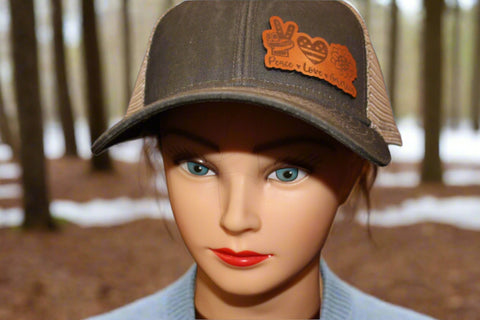 Peace Love America Grey Ponytail Hat