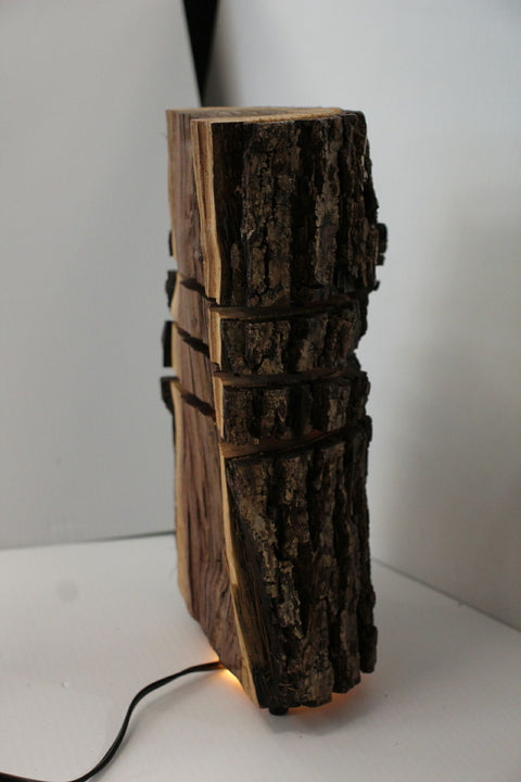 FinishedWood Glow Lamp – Stacked DarkWood Rustic Log Creations Decorative Pieces