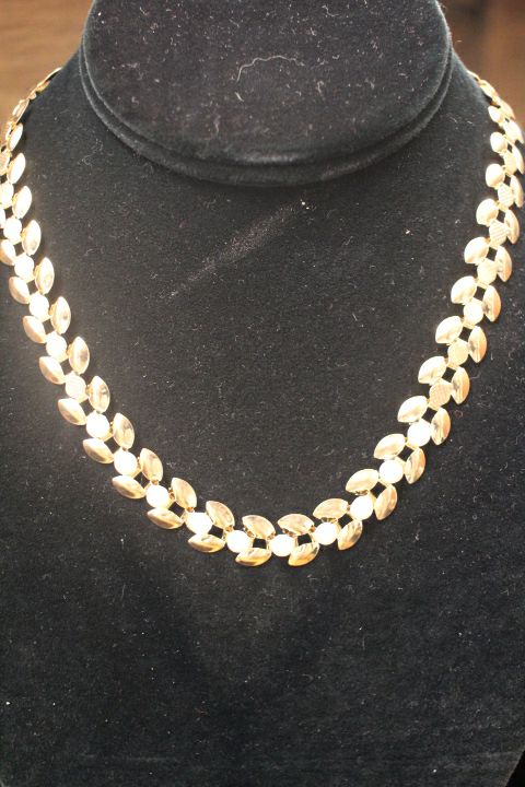 Gold leaf w/Pearl Necklace by Outrageously Millie Jewelry