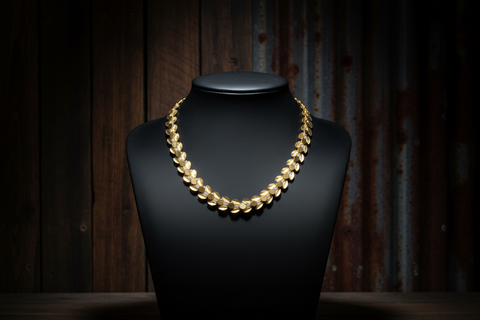 Gold leaf w/Pearl Necklace by Outrageously Millie Jewelry