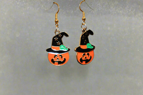 Halloween Pumpkin Witch Hat Earrings Handmade with Love