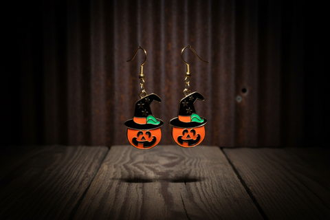 Halloween Pumpkin Witch Hat Earrings Handmade with Love