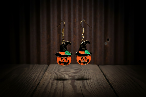 Halloween Pumpkin Witch Hat Earrings Handmade with Love