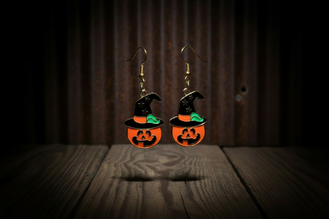 Halloween Pumpkin Witch Hat Earrings Handmade with Love
