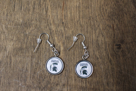 Handmade Michigan State Spartans Logo Earrings with Silver-Tone Finish