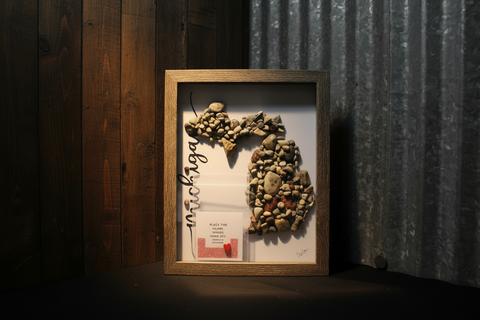 Stone and Pebble Michigan Shadow Box Art by Art By Amy 10 Inch