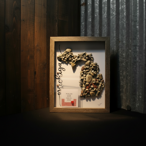 Stone and Pebble Michigan Shadow Box Art by Art By Amy 10 Inch