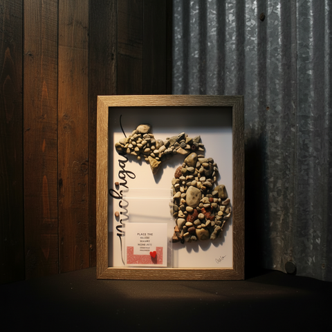 Stone and Pebble Michigan Shadow Box Art by Art By Amy 10 Inch