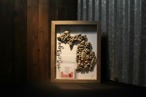 Stone and Pebble Michigan Shadow Box Art by Art By Amy 10 Inch