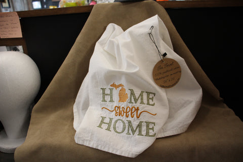 Home Sweet Home Michigan Tea Towel by Suki B's Creations
