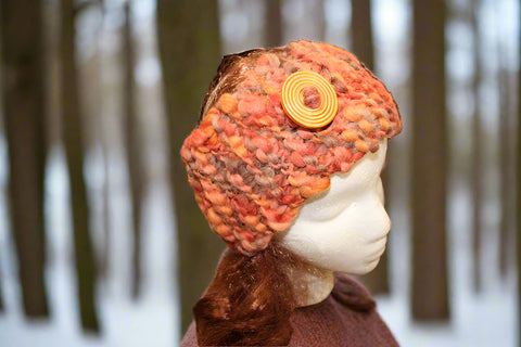 Multi-Colored Peach Knitted Headband with Round Peach Button