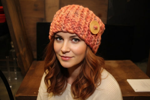 Multi-Colored Peach Knitted Headband with Round Peach Button