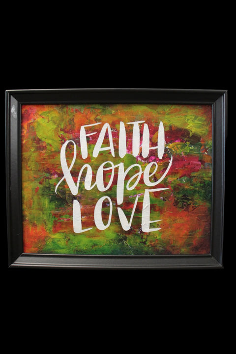 Framed "Faith Hope Love" Abstract Art on Vibrant Background