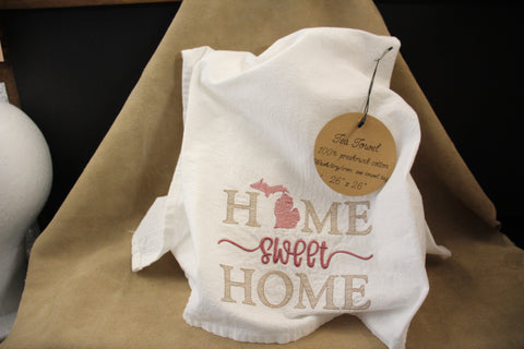 Home Sweet Home Michigan Tea Towel by Suki B's Creations