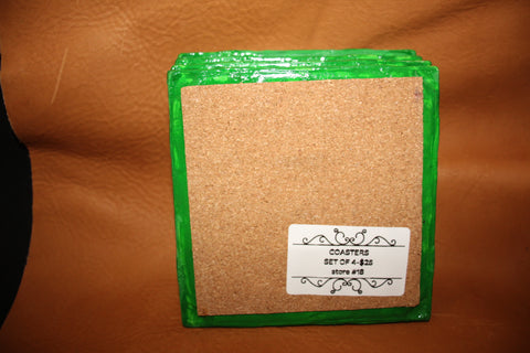 Green Leaf Tile Coaster Set