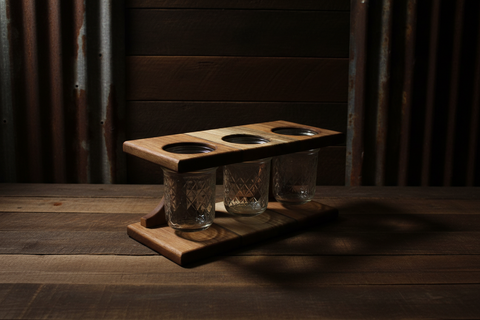Handcrafted Wooden Three-Jar Holder – Walnut, Cherry & Maple Inlay by Orzel Wood