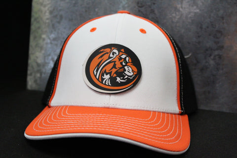 Flexfit L-XL Orange White Tiger Patch Mesh Back Hat