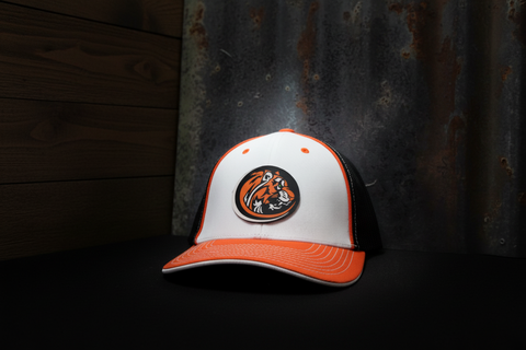 Flexfit L-XL Orange White Tiger Patch Mesh Back Hat
