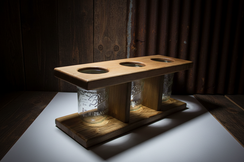 Handcrafted Wooden Three-Jar Holder – Light Maple, Sassafras & Maple Inlay by Or