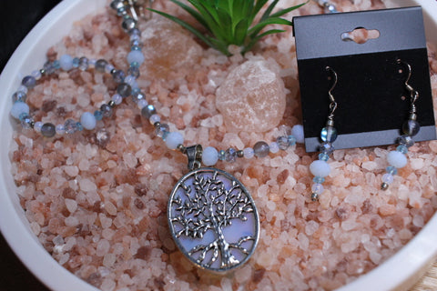 12" Pearlescent Tree of Life  Necklace & Earrings by Outrageously Millie