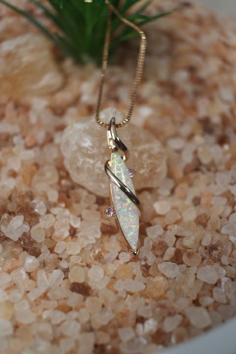 Gold Wrapped Opal Necklace on Gold Chain by Outrageously Millie