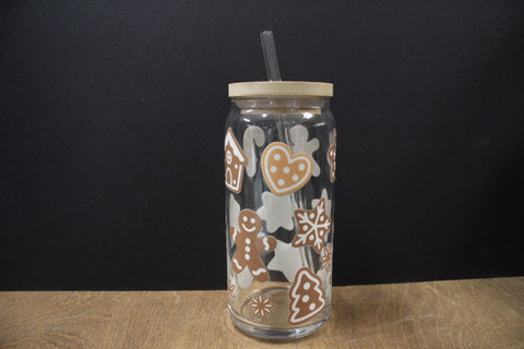 20oz Gingerbread Clear Glass Can Cup by Allison MacKenzie Interiors