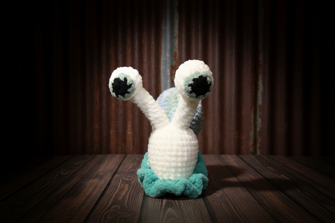 Handmade Plush Snail – Blue Shell with Big Eyes by Pillows and Plush