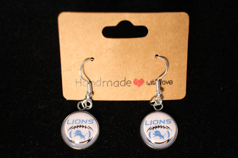 Detroit Lions Football Logo Drop Earrings with Silver-Tone Hooks