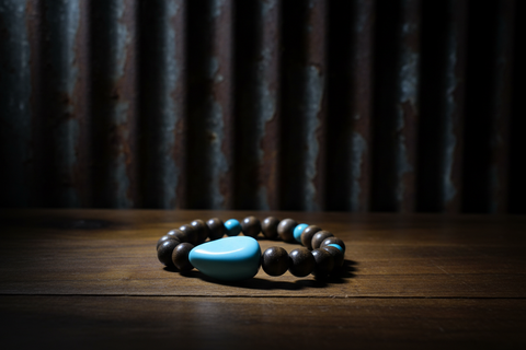 Turquoise Chunk Bead w/Turquoise round & Brown Wood bead Bracelet by Theiss
