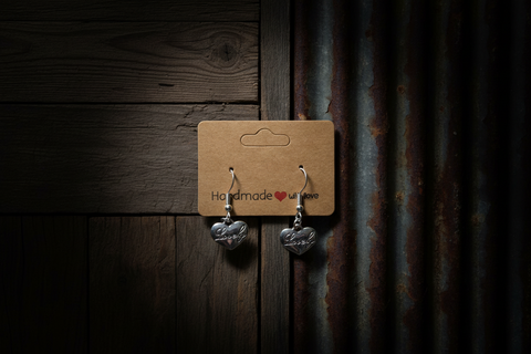 Silver "Lovely" Heart Dangling Earrings with Engraved Text