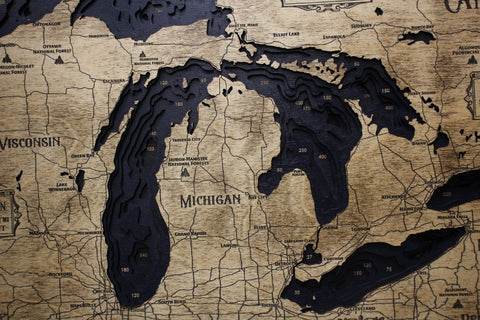 20" x 15 1/2" Great Lakes 3D Wood Map by Lucky Arrow Designs Wall Art & Prints