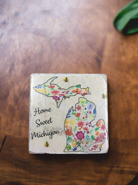 Home Sweet Michigan Tile Coaster by Ravaged Barn