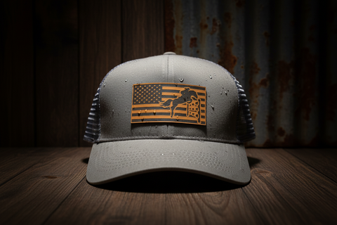 Horse and Flag Leather Patch Trucker Hat