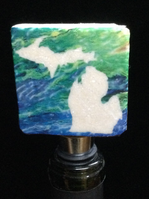 Michigan on Watercolor Tile Wine Stopper by Ravaged Barn