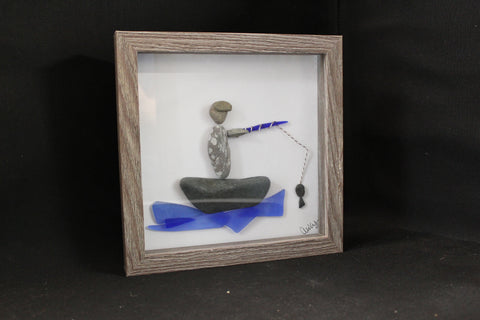 Fisherman in Boat Pebble Art by Art by Amy