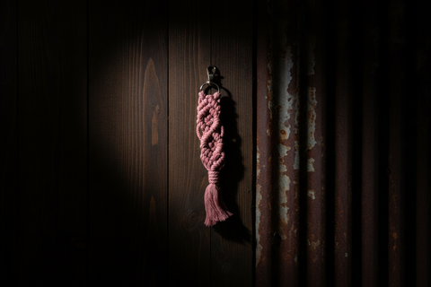 Dusty Plum Macramé Keychain with Tassel and Gold Clip