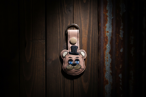 Bear Embroidered Faux Leather Keychain