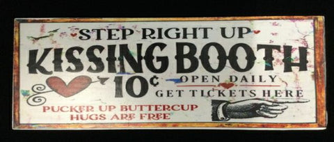 Kissing Booth Wood Sign 9.5" x 3.5"  by Ravaged Barn