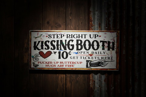 Kissing Booth Wood Sign 9.5" x 3.5"  by Ravaged Barn