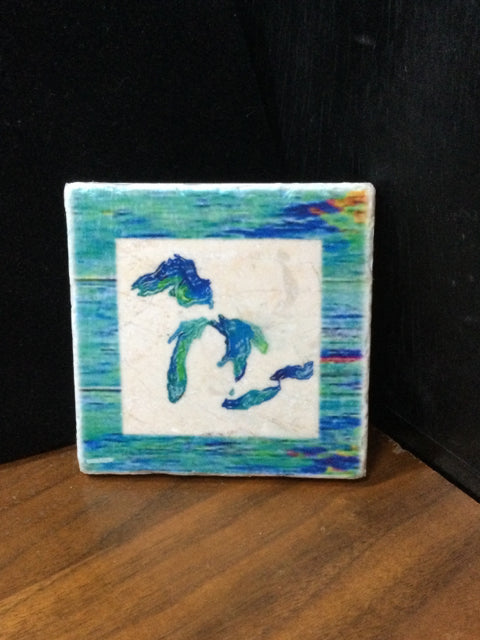 MI Watercolor Coaster by Ravaged Barn