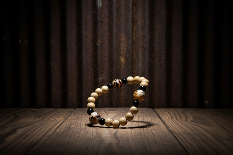 Orange & Black Beads w/ Tan and Black small Wood beads Bracelet by Theiss