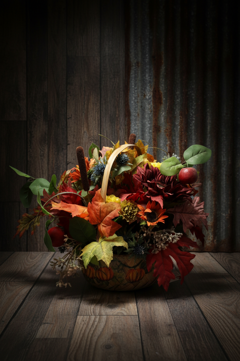 Fall Harvest Floral Basket Arrangement